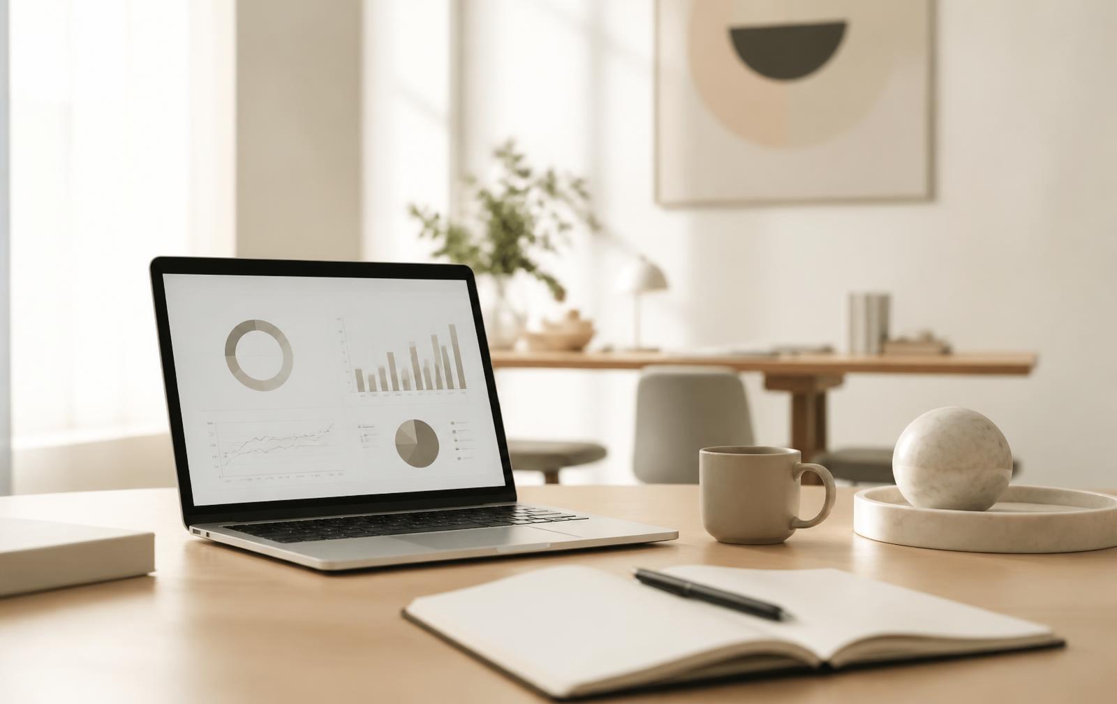 Espace de travail avec tableaux de bord de performance marketing